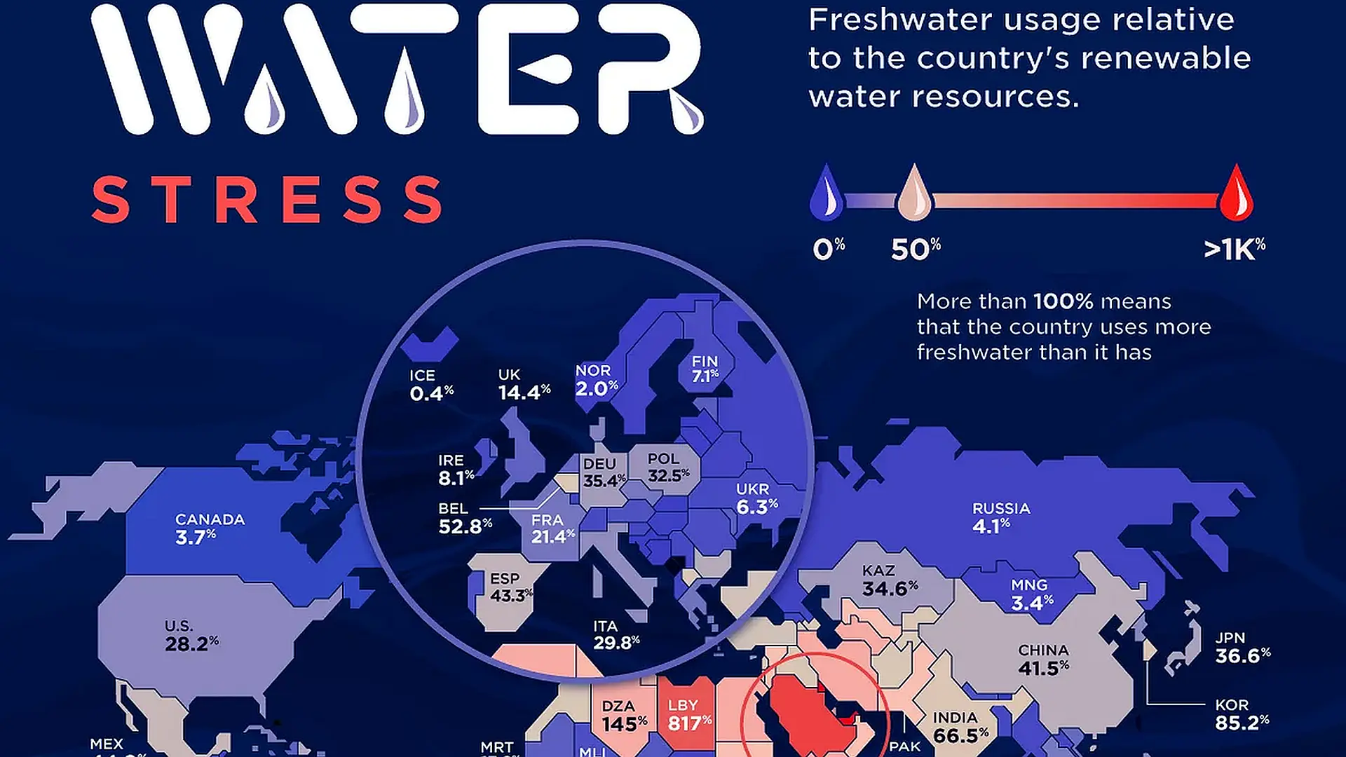 Vizualizace: Země světa s největším nedostatkem vody